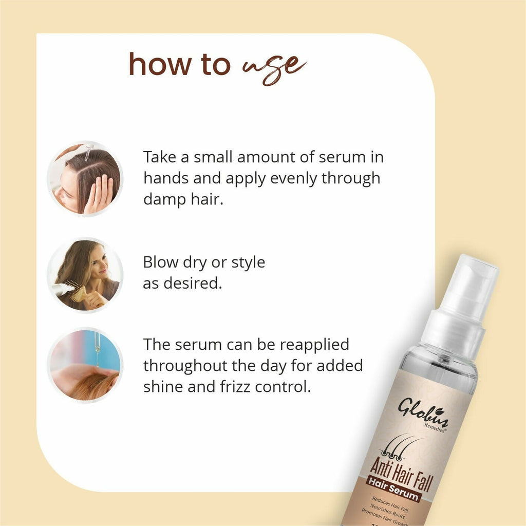 Globus Remedies Anti-Hair Fall Hair Serum, For Frizzy Hair, Smoothens Rough Ends, Adds Instant Shine | Grocsy