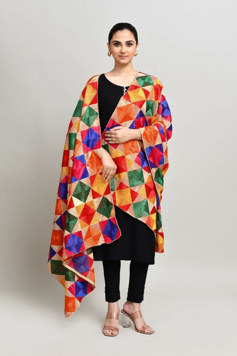 Joban Fashion Multi Color Cotton Embroidery Work Phulkari Dupatta | Grocsy