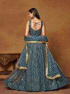 Blue Butterfly Soft Net Embroidery With Real Mirror Work Lehenga Choli - Jihu Culture | Grocsy
