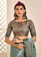 Joban Fashion Satin Silk With Zari Border Light Grey Colored Designer Pallu Saree | Grocsy