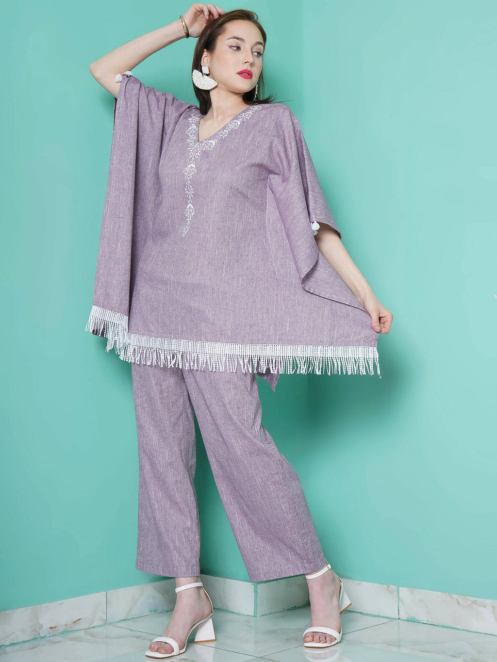 Women Republic Purple Cotton Kafttan With Palazzo | Grocsy