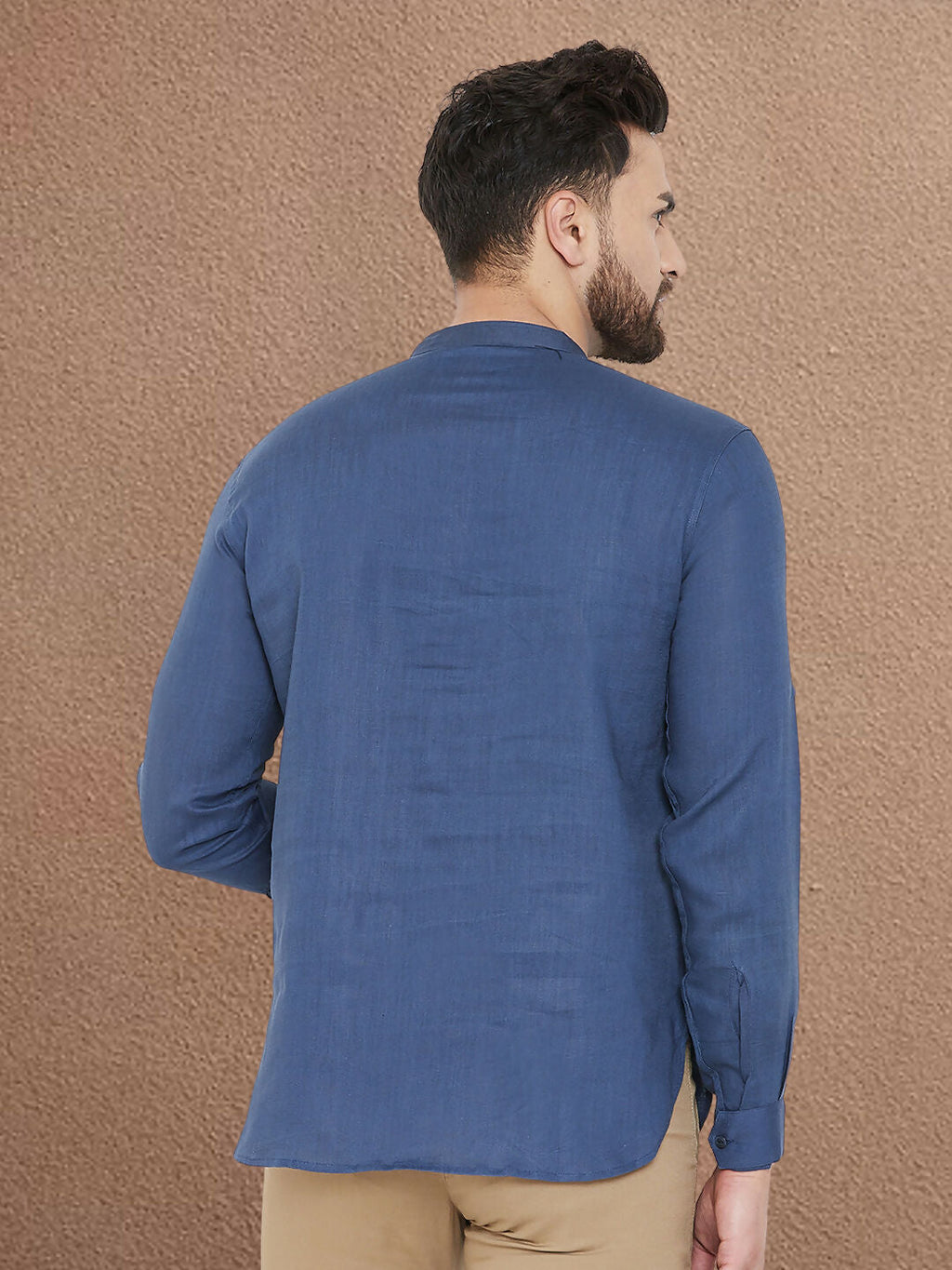 Even Apparels Men's Linen Navy Blue Kurta | Grocsy