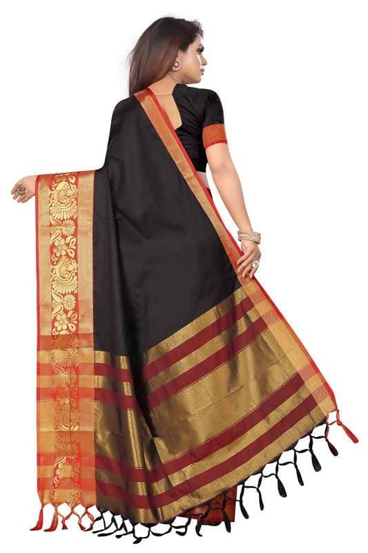 Vamika Banarasi Cotton Silk Weaving Black Saree (DOCTOR MOR BLACK) | Grocsy