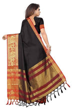 Vamika Banarasi Cotton Silk Weaving Black Saree (DOCTOR MOR BLACK) | Grocsy