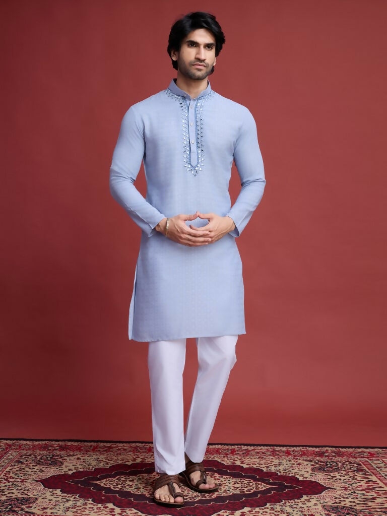 Vastranavya Exclusive Festival Wear Viscose Mirror Work on Self Weaving Kurta Only | Grocsy