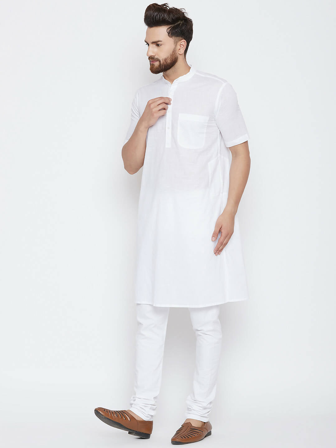 Even Apparels White Color Pure Cotton Men's Kurta With Band Collar | Grocsy