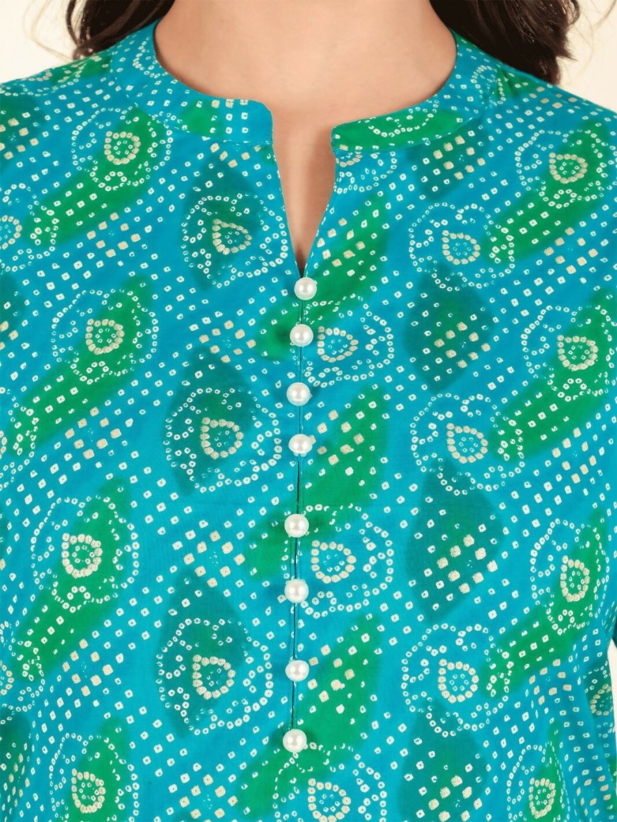 Aramya Straight Soft Cotton Bandhani Print Women's Kurta - Blue | Grocsy