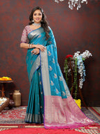Lorenvalley Fashion Rama Soft Silk Woven Design Zari Weaving Saree | Grocsy