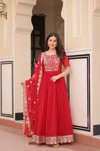 Joban Fashion Red Georgette Sequence Embroidery Work Kurta Set | Grocsy