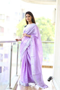 Very Much Indian Pure Linen Saree With Sleek Border And Exclusive Design - Lavender | Grocsy