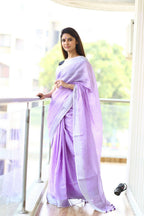 Very Much Indian Pure Linen Saree With Sleek Border And Exclusive Design - Lavender | Grocsy