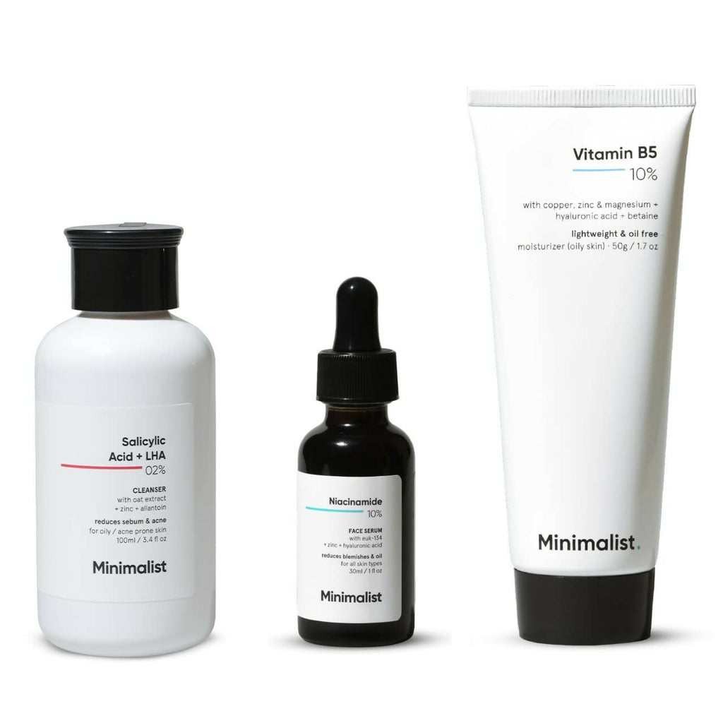 Minimalist Oily Skincare Kit For Women & Men, Face Wash, Serum & Moisturizer | Grocsy