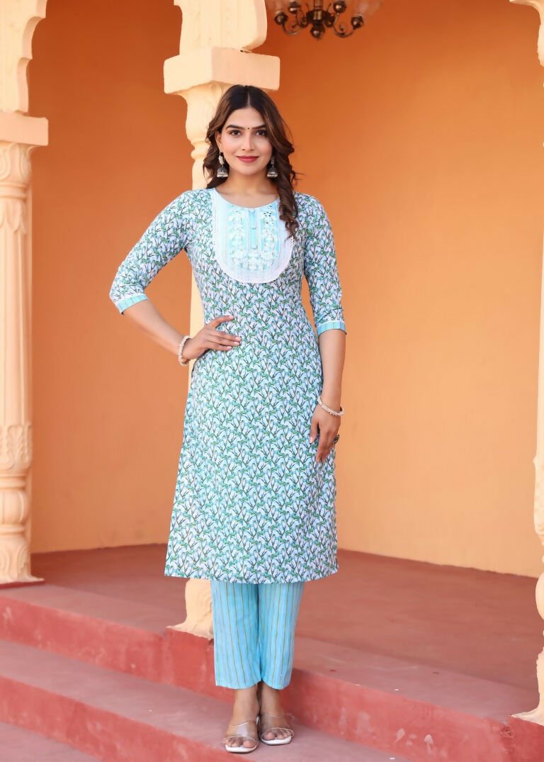 Alvano Women's Kurti with Pant and Dupatta Set for Women's and Girls | Grocsy