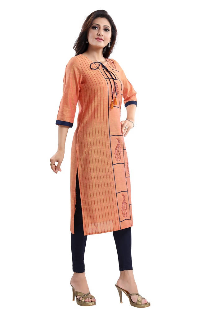 Snehal Creations Saffron Gold South Cotton Block Print Kurta | Grocsy