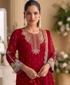 KC New Georgette Short Salwar Kameez Pakistani Style Red | Grocsy