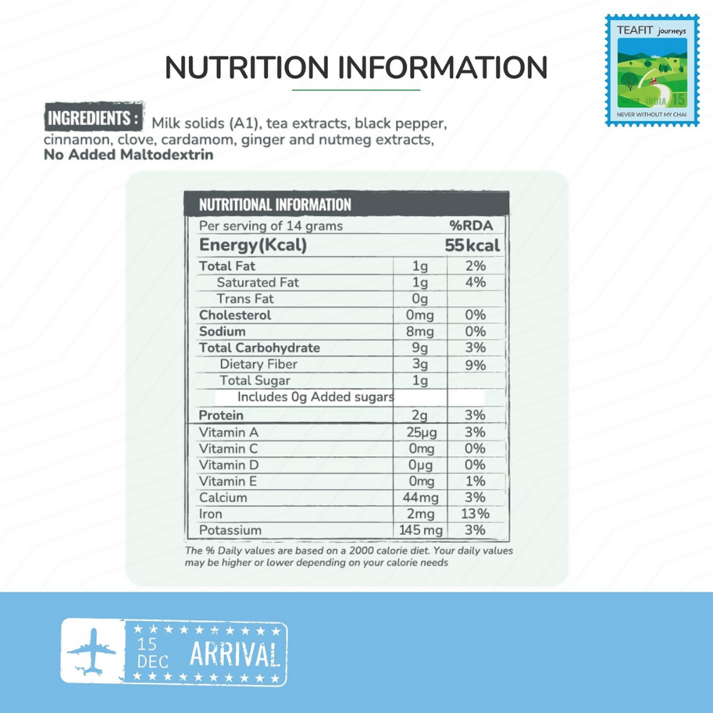 TeaFit No Sugar Instant Ginger Tea Premix - Travel Pack | Grocsy