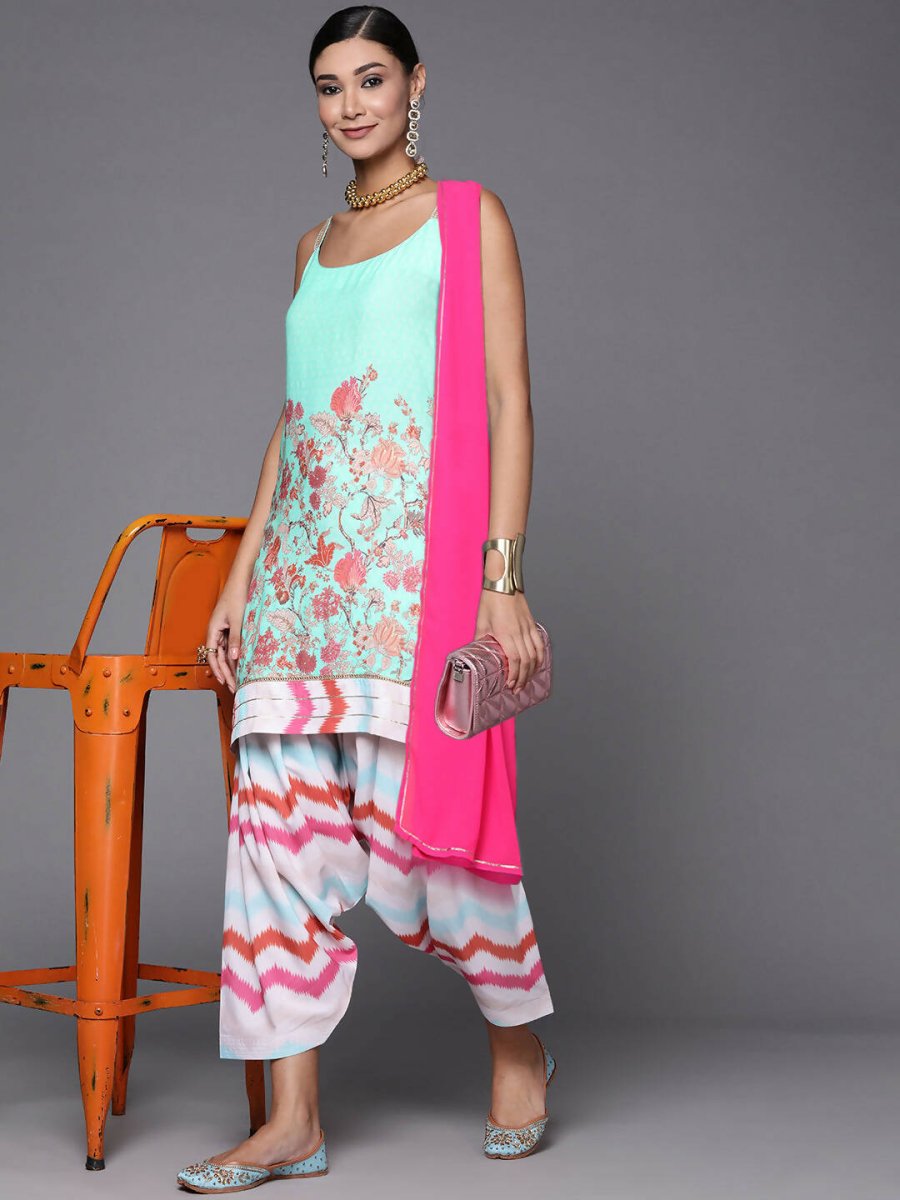 Ahalyaa Women Blue Floral Printed Kurta with Patiala & With Dupatta | Grocsy
