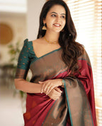 DEIANA'S Beautiful Designer Golden zari Soft Lichi Silk Saree - Maroon | Grocsy