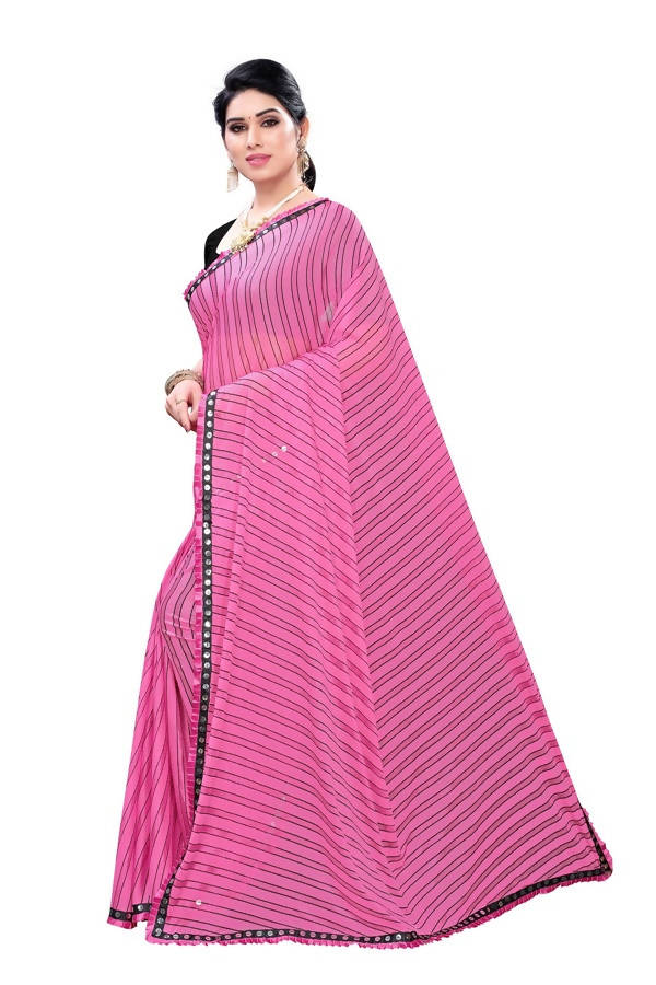 Vamika Pink Malai Silk Printed Saree (Zigzag Pink) | Grocsy