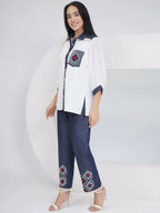 Joban Fashion White Rayon Crepe Hand-Embellished Shirt with Embellished Pants | Grocsy