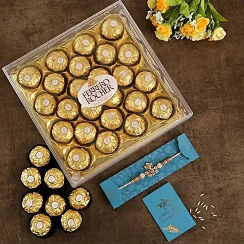 Holy Ganesha Rakhi & 24 Pcs Ferrero Rocher | Grocsy