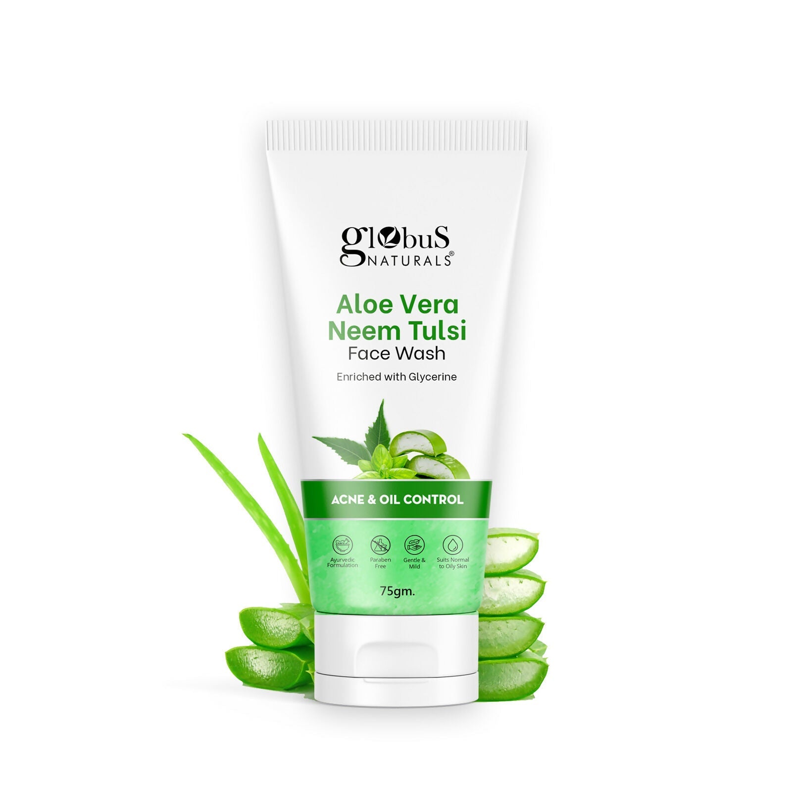 Globus Naturals Aloe vera Neem Tulsi Enriched With Glycerin & Oil Control Formula | Grocsy