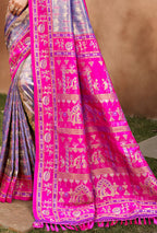 Sangam Prints Purple Kanjivaram Silk Woven Work Traditional Saree | Grocsy