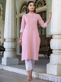 Juniper Women's Pink Cotton Slub Embroidered Straight Kurta | Grocsy