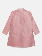 Ahalyaa Rose Gold Poly Silk Gold Print Kids Kurta Churidar Set For Boys | Grocsy