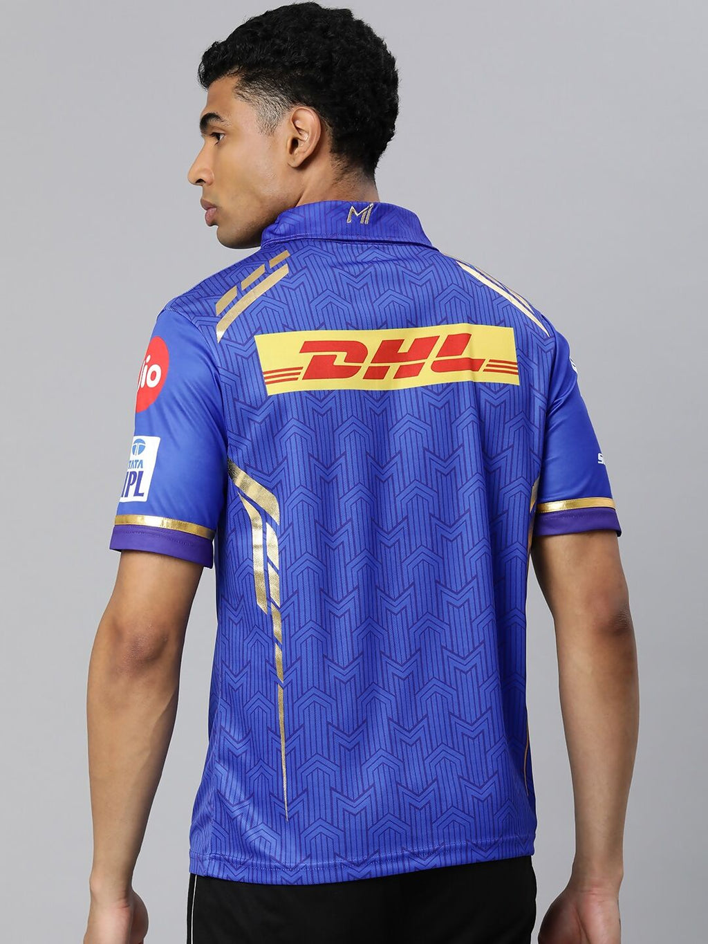 playR Men Printed Polo Collar Dri-FIT MI Official Match Jersey T-shirt IPL, T20 | Grocsy