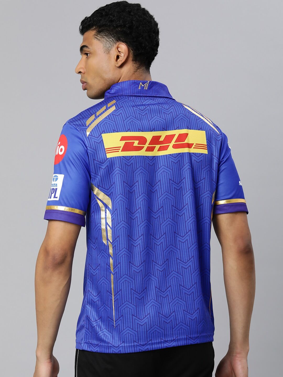 playR Men Printed Polo Collar Dri-FIT MI Official Match Jersey T-shirt IPL, T20 | Grocsy