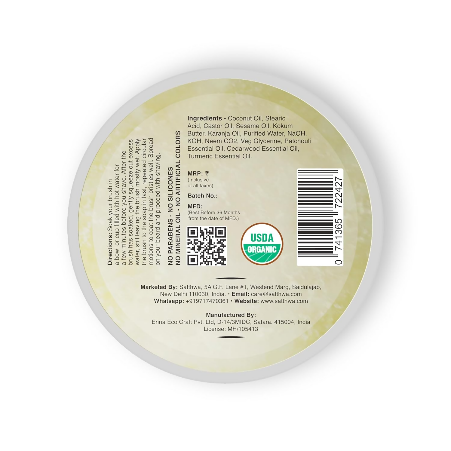 Satthwa Shaving Soap infused With Patchouli & Cedarwood | Grocsy