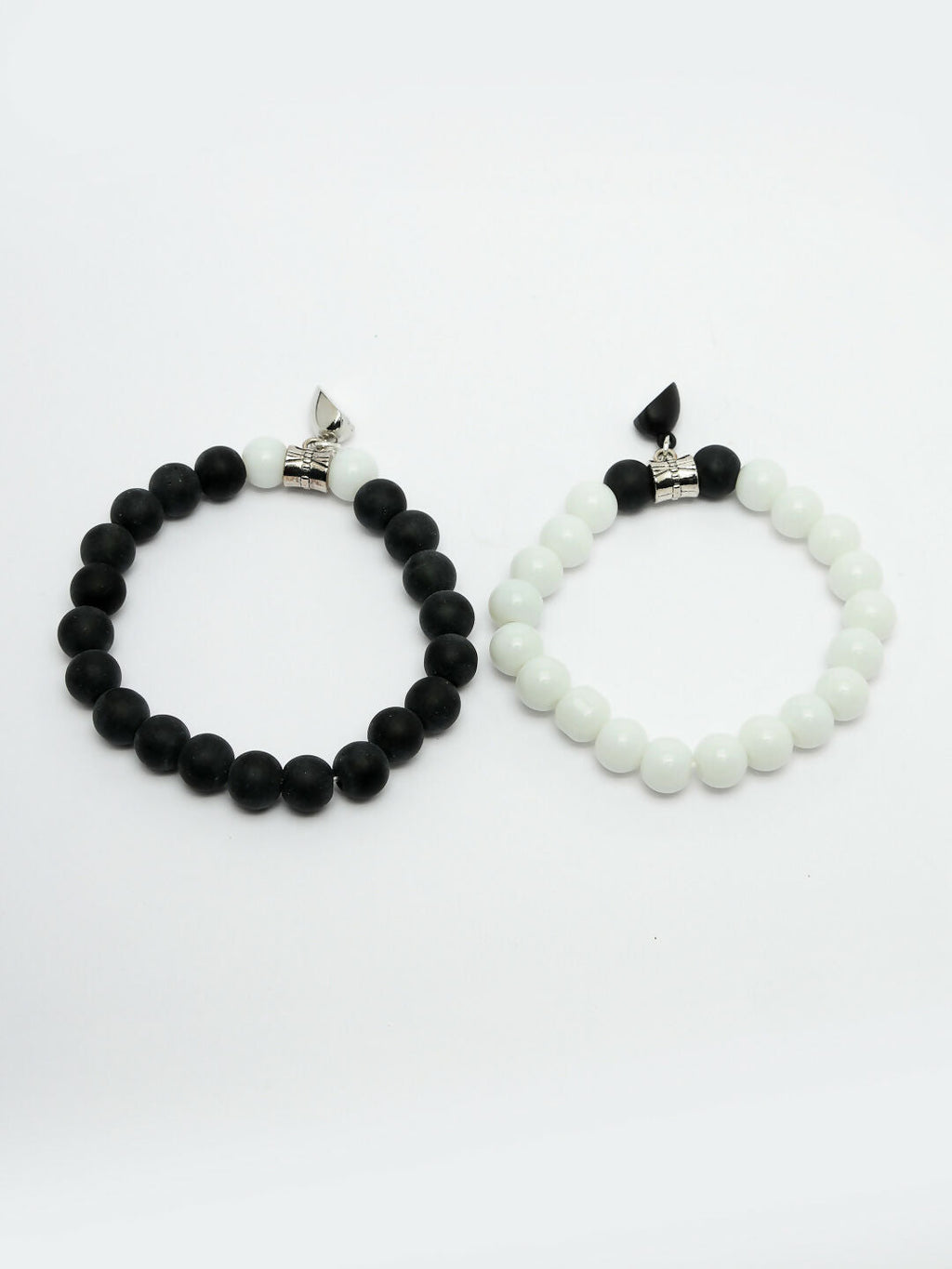NVR Men & Women Set of 2 Black & White Onyx Handcrafted Elasticated Bracelet