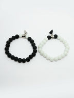 NVR Men & Women Set of 2 Black & White Onyx Handcrafted Elasticated Bracelet