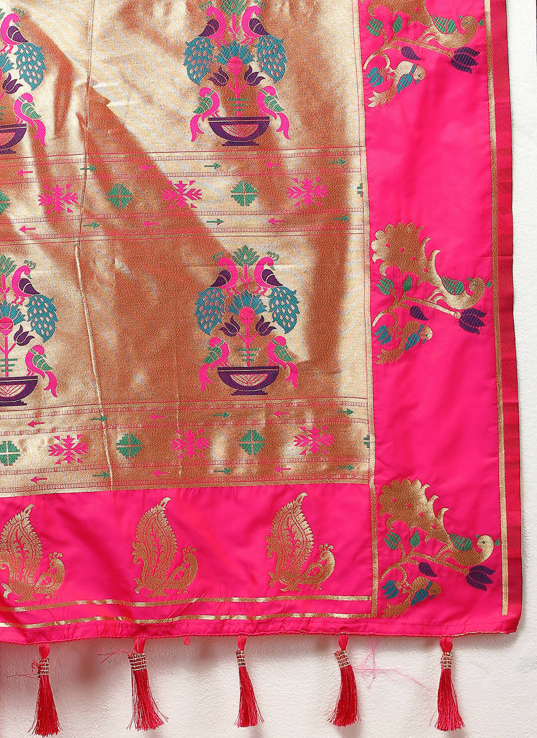 Lorenvalley Fashion Magenta Soft Paithani Silk Woven Design Gold Zari Meenakari Weaving Saree | Grocsy