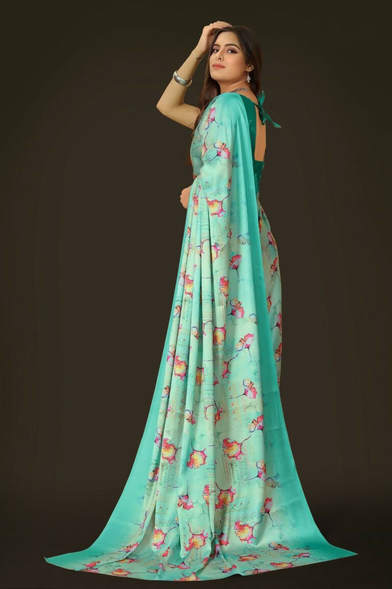 Aayaa Designer Printed Satin Saree - Multi Color | Grocsy