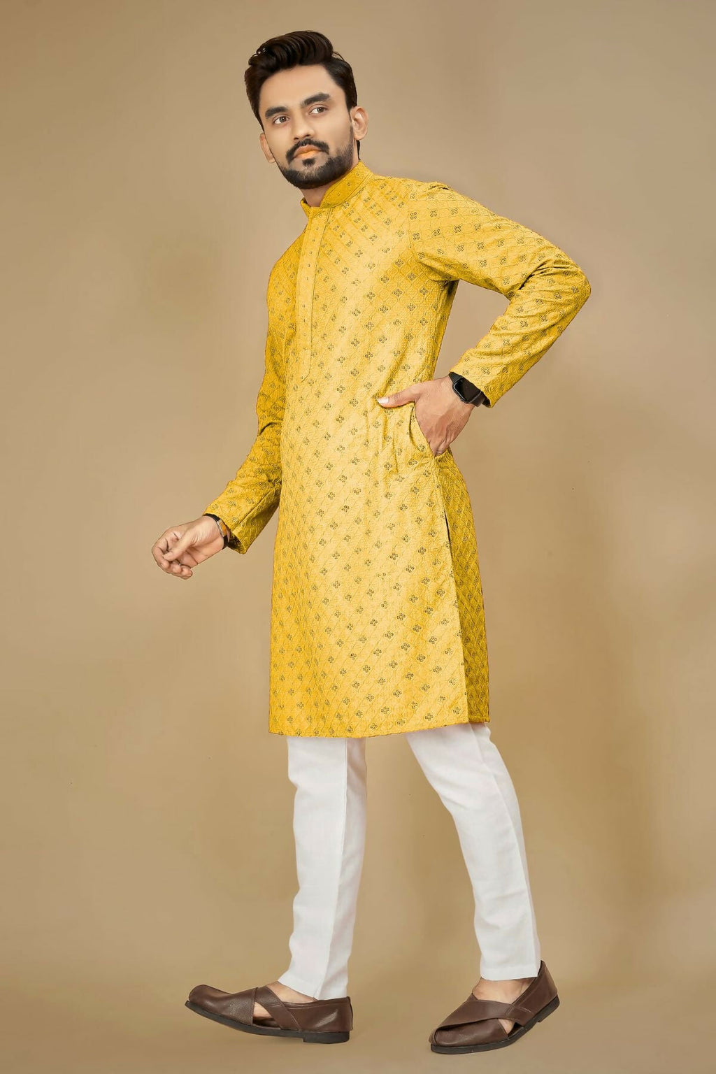 Anaita Yellow Embroidered Rayon Straight Kurta | Grocsy