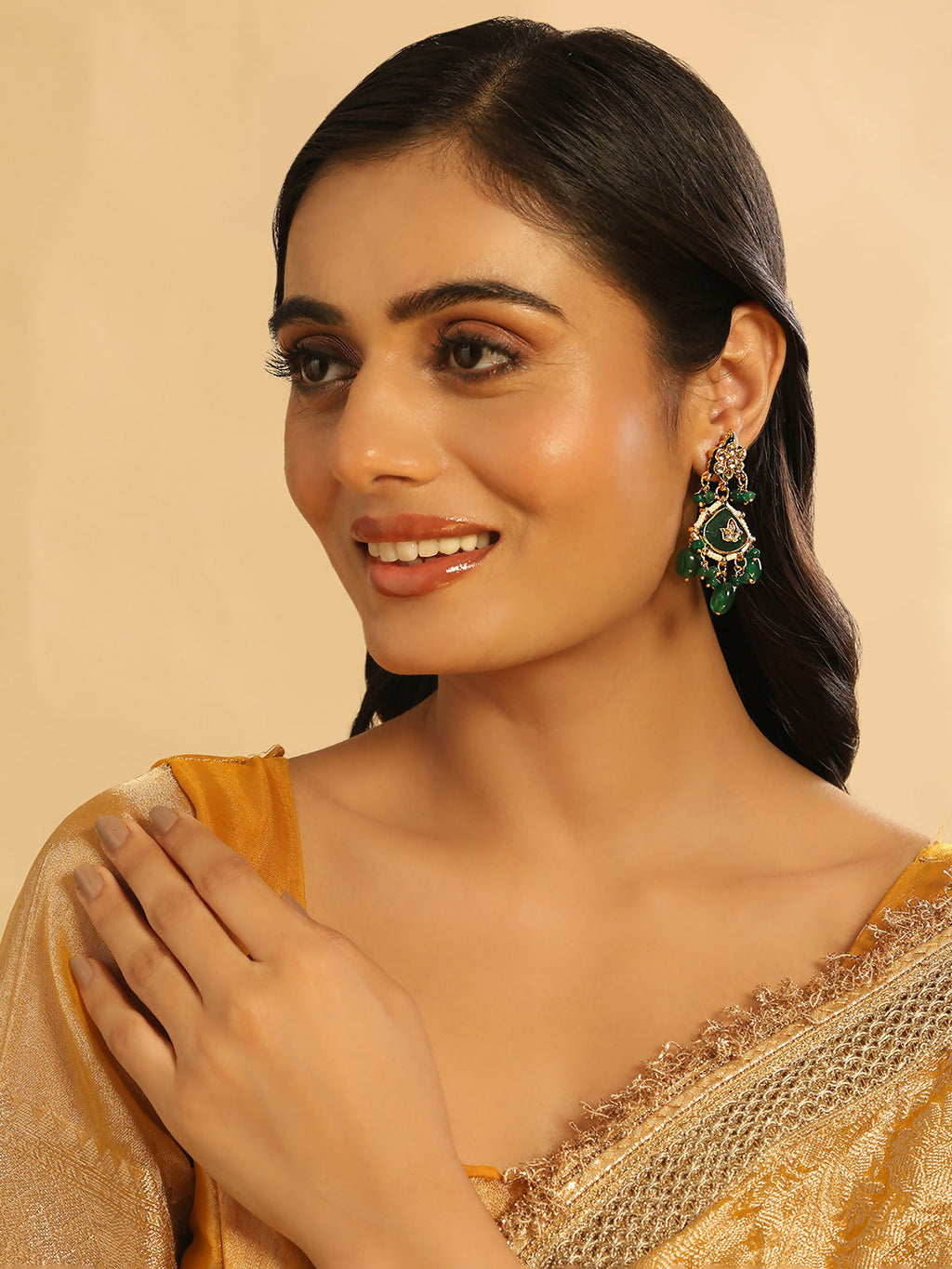 Nuyug 22K Gold Plated Arc Kundan Ruby Drops Necklace | Grocsy