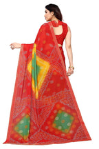Vamika Ethnic Fire Red Printed With Lace Saree | Grocsy