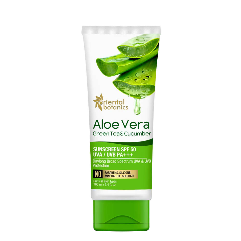 Oriental Botanics Aloe Vera, Green Tea & Cucumber Sunscreen SPF 50 | Grocsy