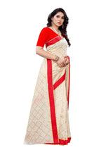 Vamika Cream Linen Foil Print Saree (YOGI CREAM) | Grocsy