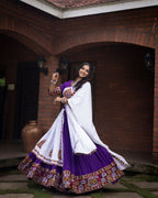 Yash Enterprise Purple White Rayon Cotton Embroidery Semi Stitched Navratri Top Chaniya Choli | Grocsy