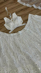 Jyoti Fashion Women's Off White Georgette Codding Thread with Sequins Embroidered Designer Lehenga Choli Set | Grocsy