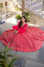 Wedding Designer Red Pink Chanderi Designer Lehenga - Anbazaar | Grocsy