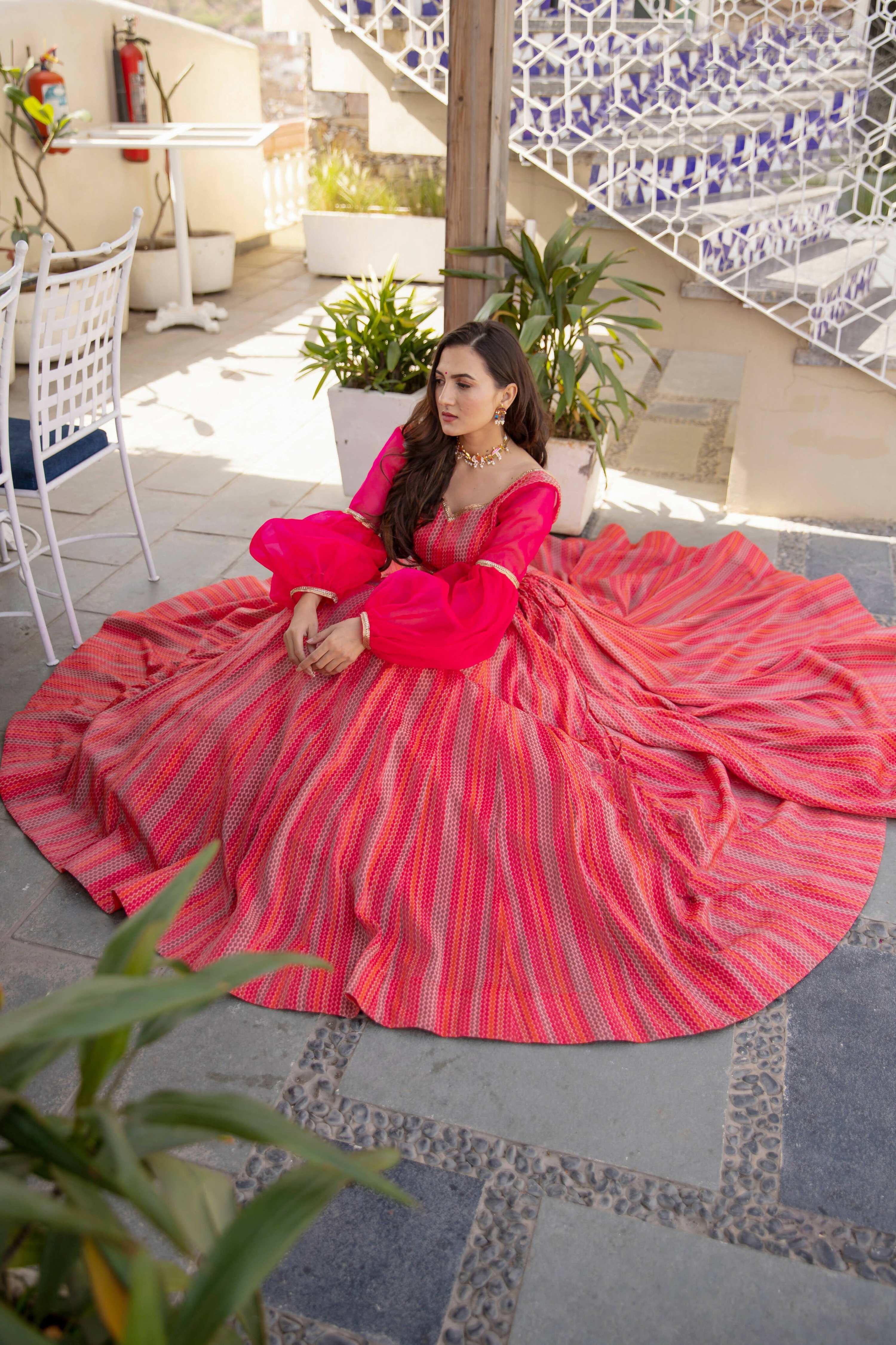Wedding Designer Red Pink Chanderi Designer Lehenga - Anbazaar | Grocsy