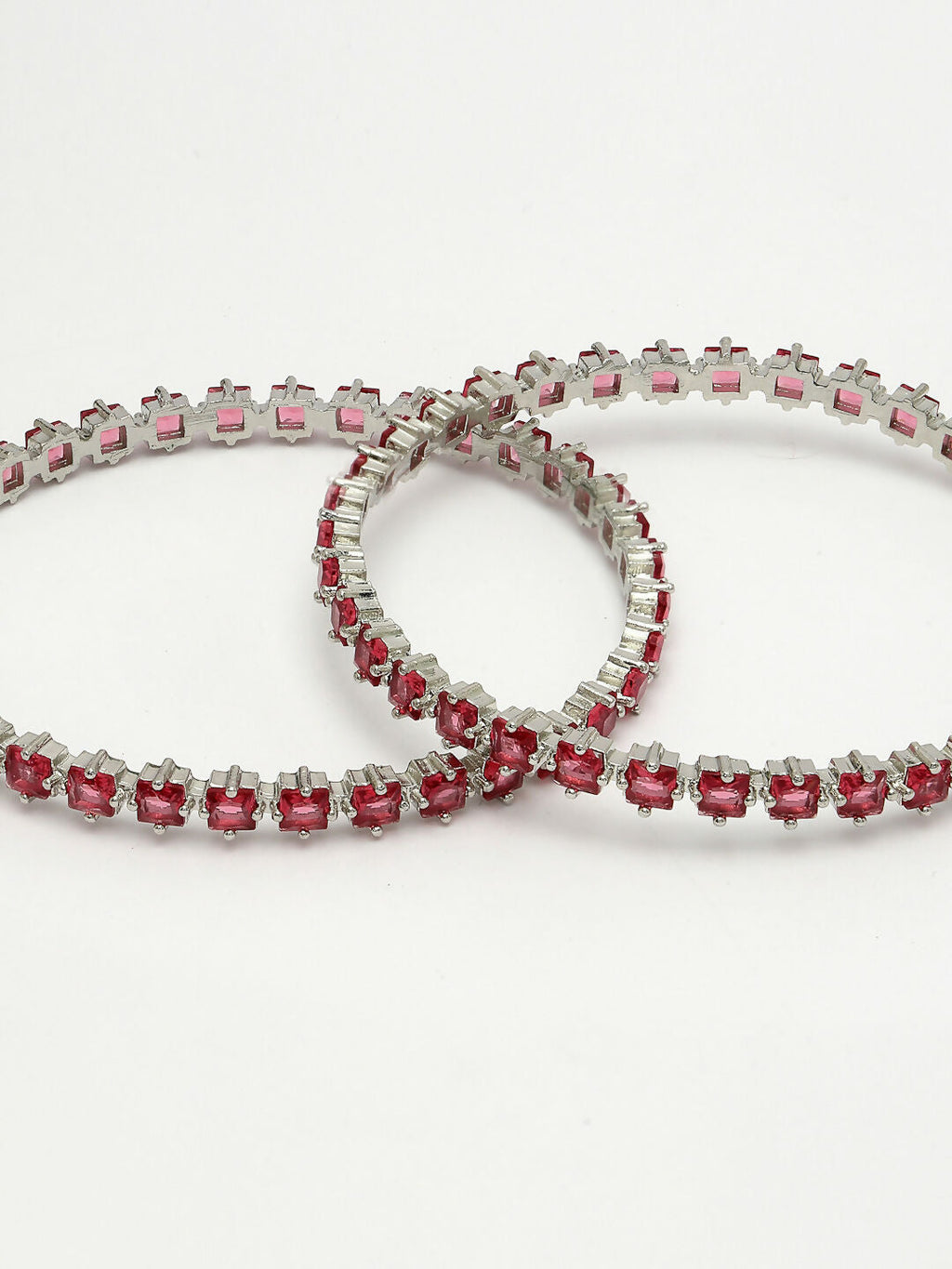 NVR Women's Set of 2 Pink CZ Stone-Studded Handcrafted Bangles