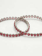 NVR Women's Set of 2 Pink CZ Stone-Studded Handcrafted Bangles