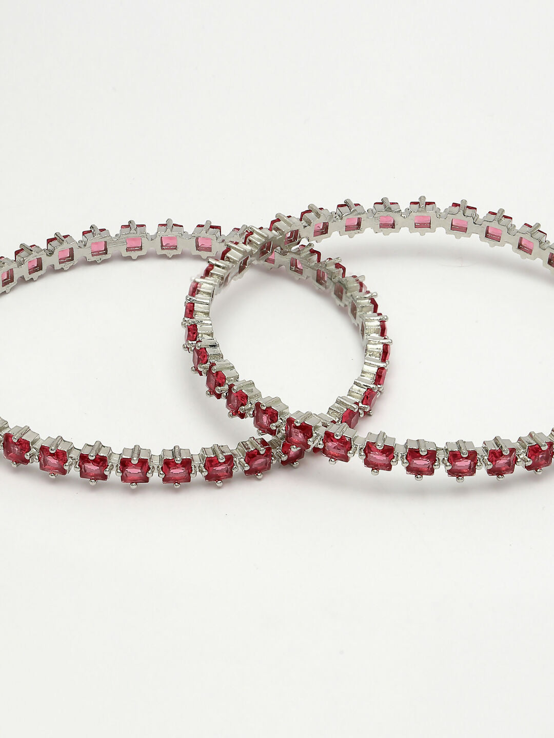 NVR Women's Set of 2 Pink CZ Stone-Studded Handcrafted Bangles