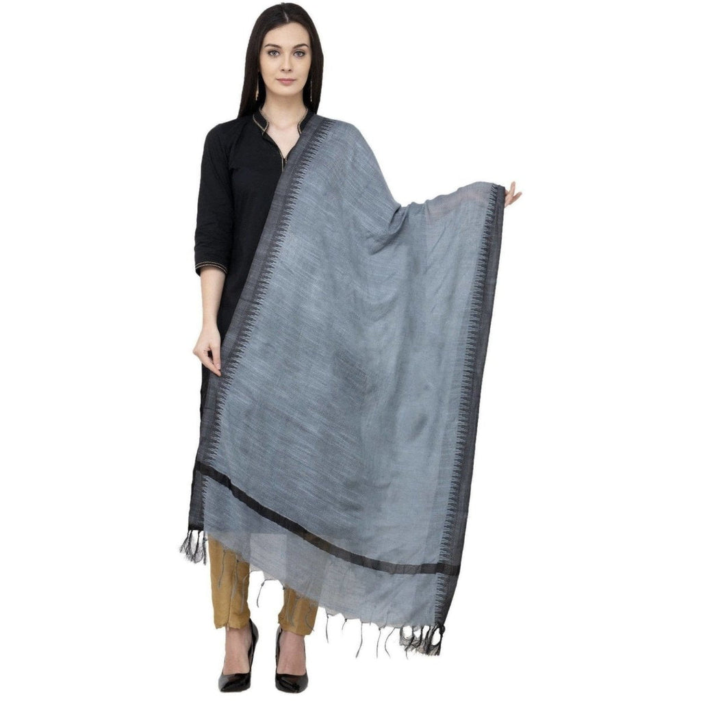 A R Silk Black Temple border Regular Dupatta Color Gray Dupatta or Chunni | Grocsy