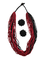 Inhanns Vibrant Handmade 20 Layers Beaded Necklace With Matching Earrings - Black & Red | Grocsy